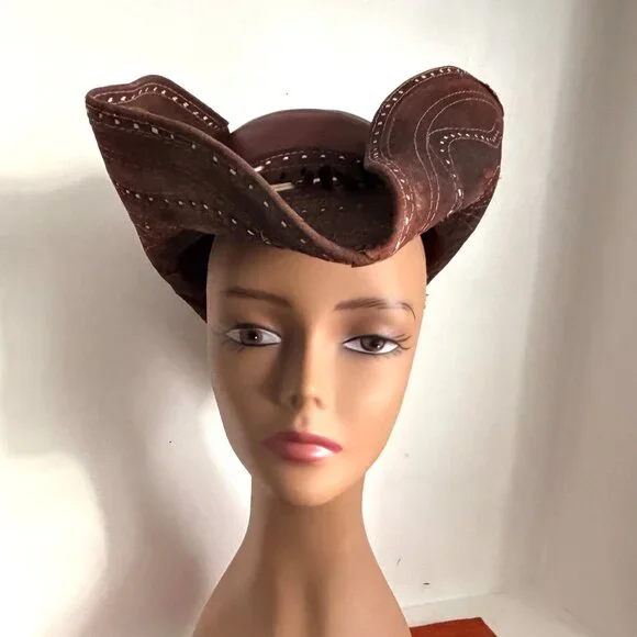 Vintage Tricorn Mexican Charro Silver Concho Western Hat Distressed Unisex - Picture 3 of 10